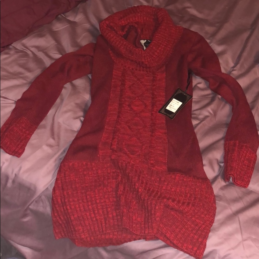 YoKi long sleeve red cowl tunic sweater NWT